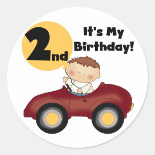 Boy in Red Car 2nd Birthday Tshirts and Gifts Classic Round Sticker