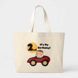 Boy in Red Car 2nd Birthday Tshirts and Gifts Large Tote Bag