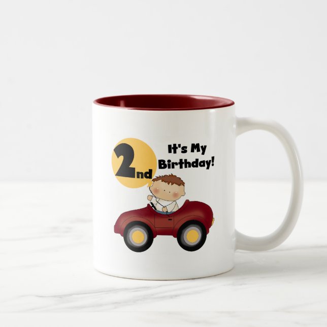 Boy in Red Car 2nd Birthday Tshirts and Gifts Two-Tone Coffee Mug (Right)