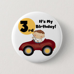 Boy in Red Car 3rd Birthday T-shirts and Gifts 2 Inch Round Button
