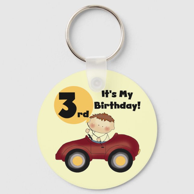 Boy in Red Car 3rd Birthday T-shirts and Gifts Keychain (Front)