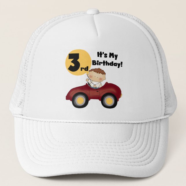 Boy in Red Car 3rd Birthday T-shirts and Gifts Trucker Hat (Front)