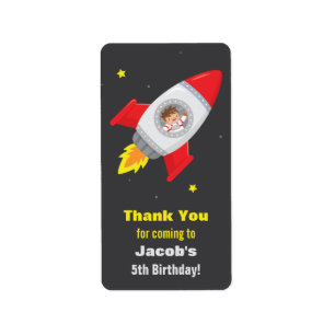 Boy in Rocket Ship Space Birthday Party Labels