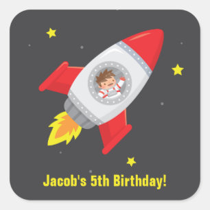 Boy in Rocket Ship Space Birthday Party Stickers