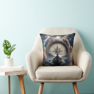 Boy in Rowboat Guided by a Compass Throw Pillow
