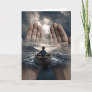 Boy in Rowboat Guided by Adult Hands Card