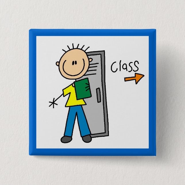 Boy in School 2 Inch Square Button (Front)