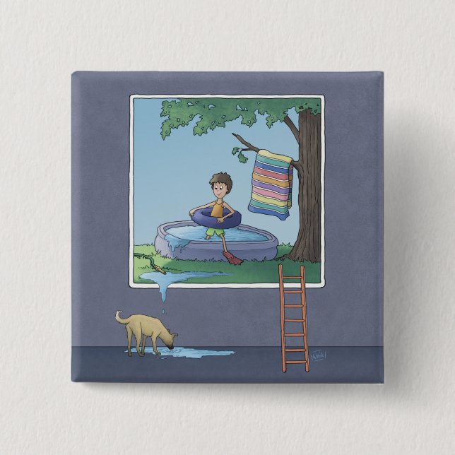 Boy in the kiddie pool button (Front)