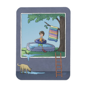 Boy in the kiddie pool magnet