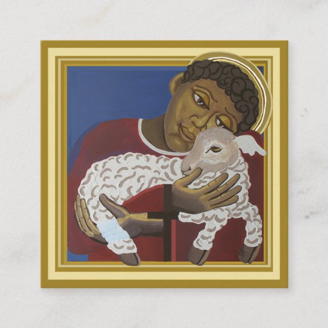 Boy Jesus Good Shepherd Square Business Card (Front)