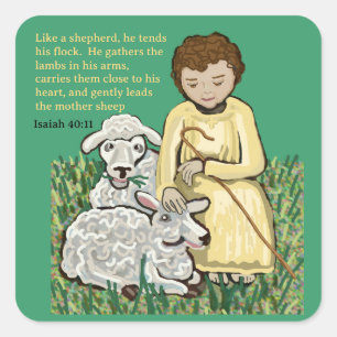 Boy Jesus Good Shepherd Square Sticker