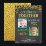 Boy Joint Birthday Party Invitation with Photo<br><div class="desc">Boy Joint Birthday Invitation with Photo, Let’s Celebrate Together Invite, Sibling Birthday Party, Editable Dual Birthday Invitation Celebrate in style with this elegant and fun Joint Birthday Invitation with Photo! Featuring a chic chalkboard-style background, sparkling gold confetti, and bold “Let’s Celebrate Together” lettering, this design is perfect for two special...</div>