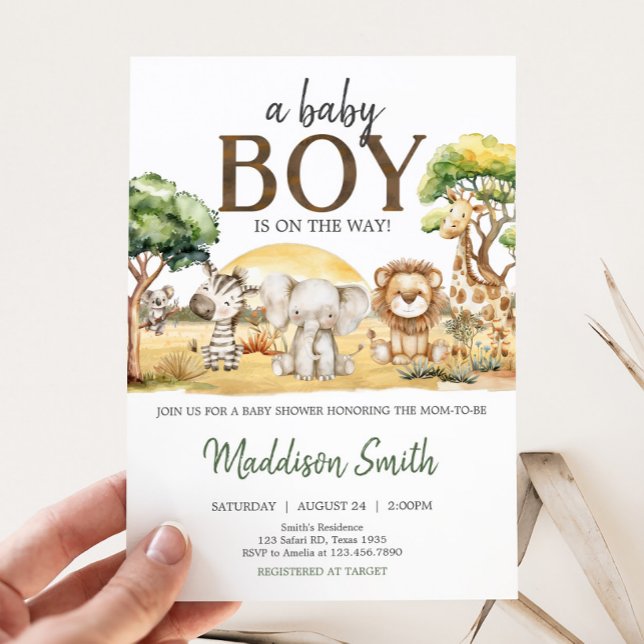 Boy Jungle Safari Animals Baby Shower  Invitation (Safari Baby Shower Invitation)