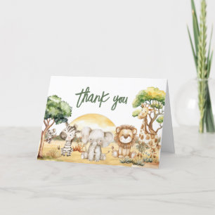 Boy Jungle Safari Animals Baby Shower Thank You Card