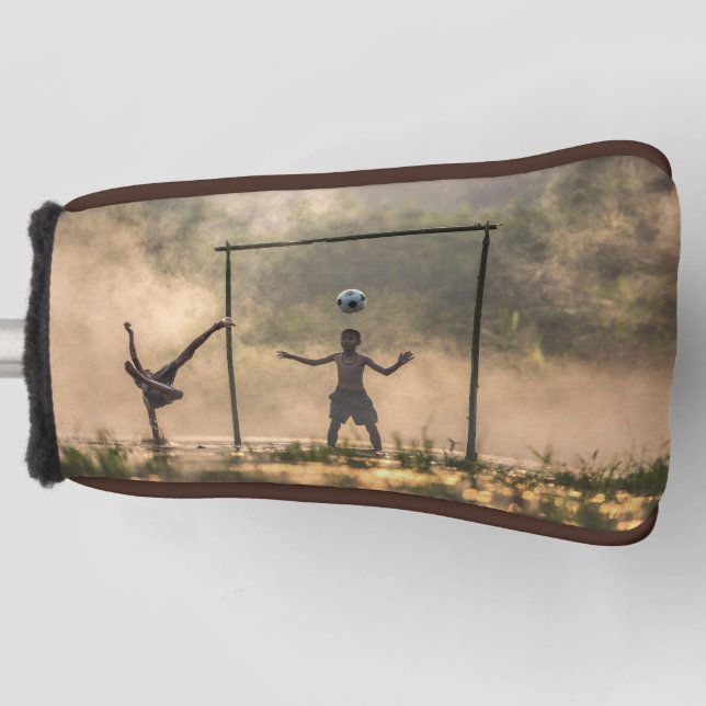 Boy kicking a football in the water Putter  Golf Head Cover (Front)