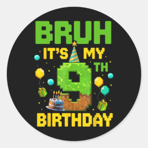 Boy Kid Birthday Funny It's My 9th Birthday Gamer Classic Round Sticker