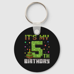 Boy Kid Birthday Party It's My 5th Birthday Gamer Keychain