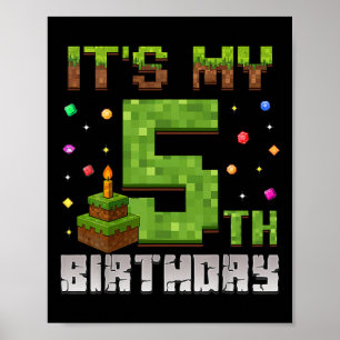 Boy Kid Birthday Party It's My 5th Birthday Gamer Poster