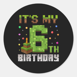Boy Kid Birthday Party It's My 6th Birthday Gamer  Classic Round Sticker
