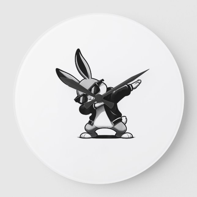 Boy Kid Easter Day Dabbing Bunny Rabbit Hip Hop Ea Large Clock (Front)