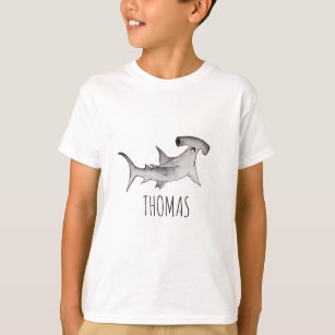 Boy & Kids simple modern Hammerhead Shark Name T-Shirt