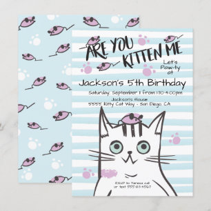Boy Kitty Cat Birthday Party Invitation