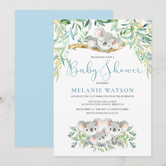 Boy Koala Bush Babies Baby Shower Invitations (Front/Back)
