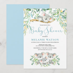 Boy Koala Bush Baby Shower Invitations