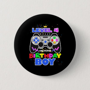 Boy Level 4 Unlocked Video Game 4th Birthday Gamer 2 Inch Round Button