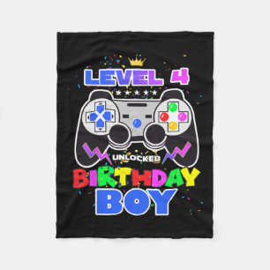 Boy Level 4 Unlocked Video Game 4th Birthday Gamer Fleece Blanket