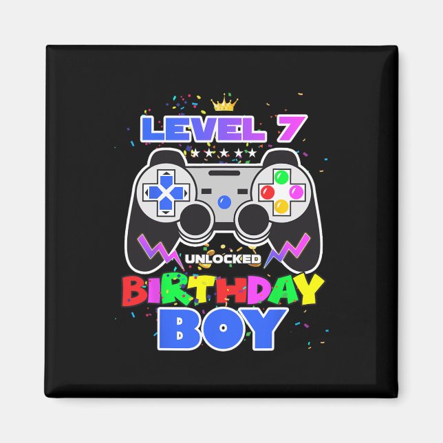 Boy Level 7 Unlocked Video Game 7th Birthday Gamer Magnet (Front)