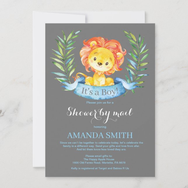 Boy Lion Baby shower par Mail Invitation (Devant)