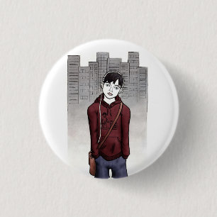 boy listening music 1 inch round button
