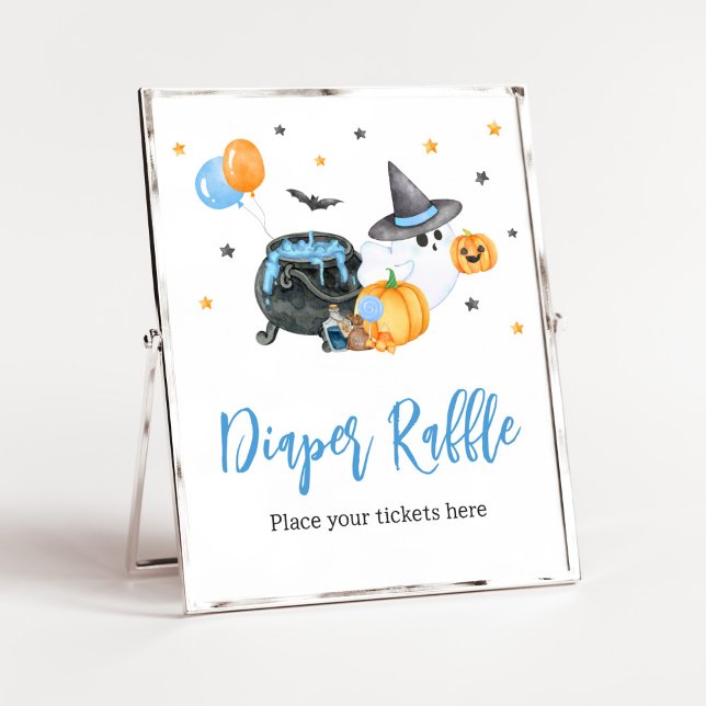 Boy Little Boo Ghost Baby Shower Invitation Poster (Ghost Halloween Baby Shower Diaper Raffle Sign)