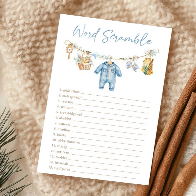 Boy Locally Grown Word Scramble Game (Blue Locally Grown Baby Shower Word Scramble Game)