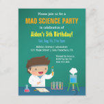 Boy Loves Mad Science Birthday Party Invitations<br><div class="desc">A birthday party can be fun and at the same thing educational! Plan a mad science birthday party for the birthday boy and let your children guests learn about science in a fun way! This colourful invitation comes with a cute little scientist boy in a white laboratory coat who is...</div>