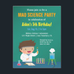Boy Loves Mad Science Birthday Party Invitations<br><div class="desc">A birthday party can be fun and at the same thing educational! Plan a mad science birthday party for the birthday boy and let your children guests learn about science in a fun way! This colourful invitation comes with a cute little scientist boy in a white laboratory coat who is...</div>