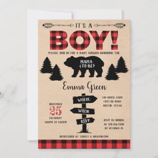 Boy Lumberjack Baby Shower Invitation