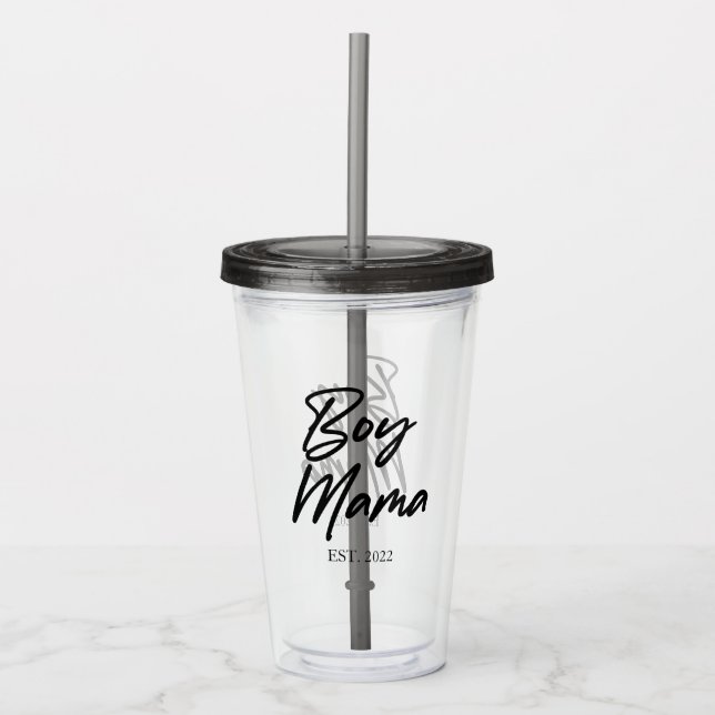 Boy Mama Custom Est. Year Minimal Mom Mother Mommy Acrylic Tumbler (Front)