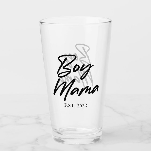 Boy Mama Custom Est. Year Minimal Mom Mother Mommy Glass (Front)