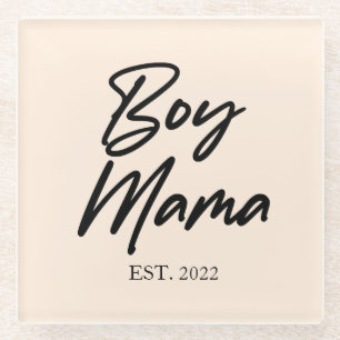 Boy Mama Custom Est. Year Minimal Mom Mother Mommy Glass Coaster