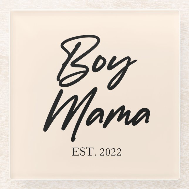Boy Mama Custom Est. Year Minimal Mom Mother Mommy Glass Coaster (Front)