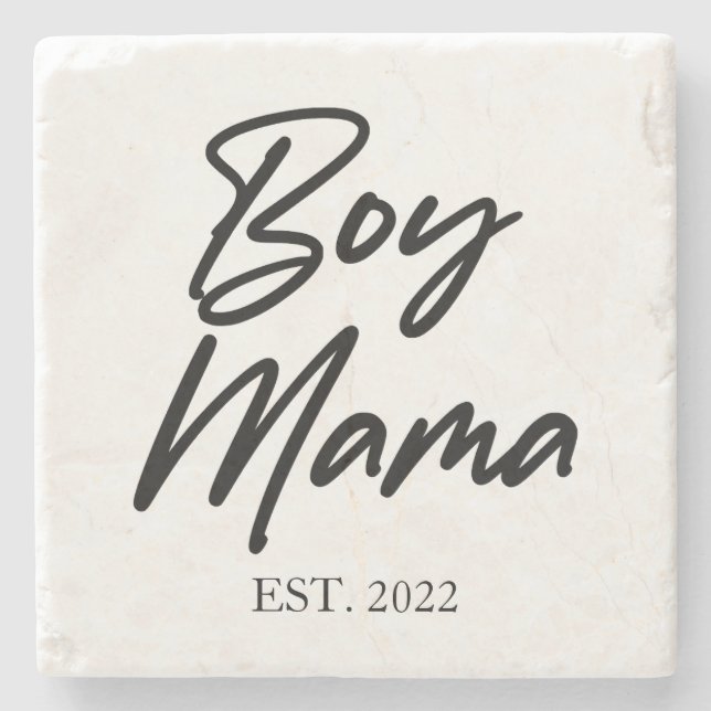 Boy Mama Custom Est. Year Minimal Mom Mother Mommy Stone Coaster (Front)