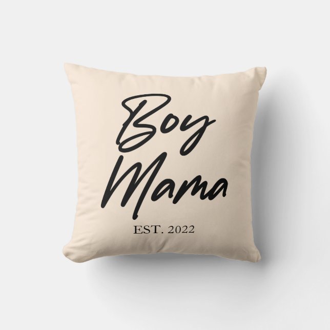Boy Mama Custom Est. Year Minimal Mom Mother Mommy Throw Pillow (Front)