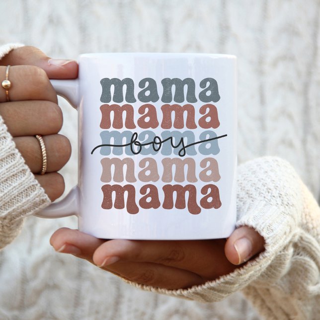 Boy Mama Mother's Day Retro Stacked  Two-Tone Coffee Mug (Creator Uploaded)