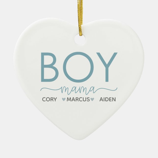 Boy Mama Personalized With Names Ceramic Ornament (Front)