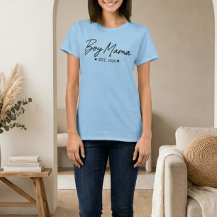 Boy Mama Script Est Year Minimal Motherhood Phrase T-Shirt
