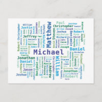 Boy / Man Names Word Cloud in Blue Green Colours