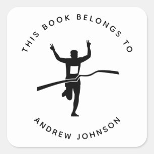 Boy Marathon Runner Track Athlete Bookplate Square Sticker
