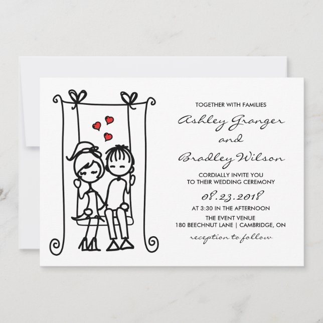 Boy Meets Girl | Modern Doodles Wedding Invitation (Front)